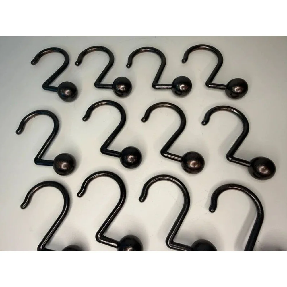 Set of 12 Oil Rubbed Bronze Shower Curtain Hooks with Ball End Caps